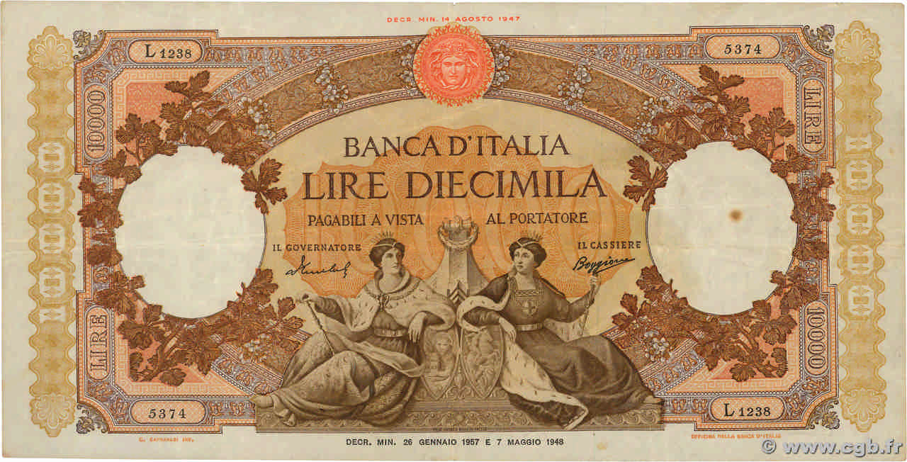 10000 Lire ITALIA  1957 P.089c BB