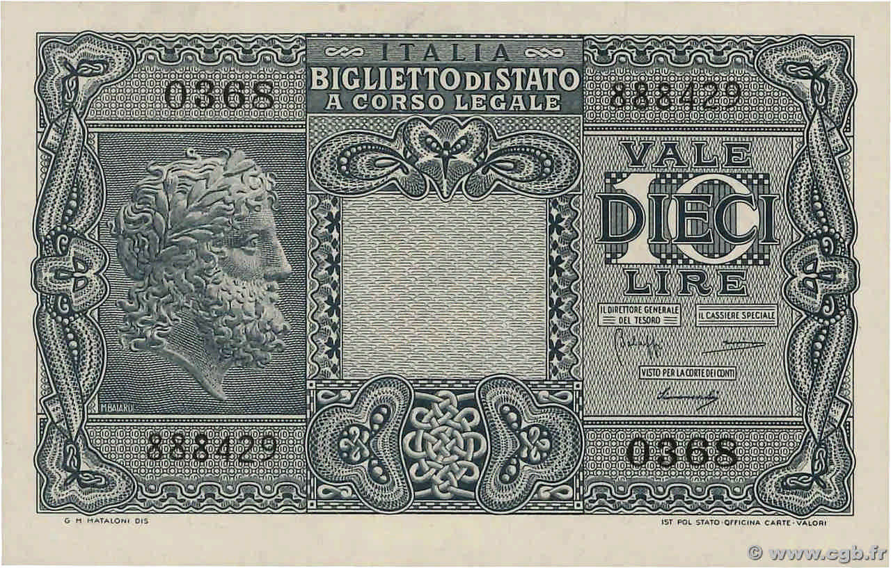 10 Lire ITALY  1944 P.032b UNC