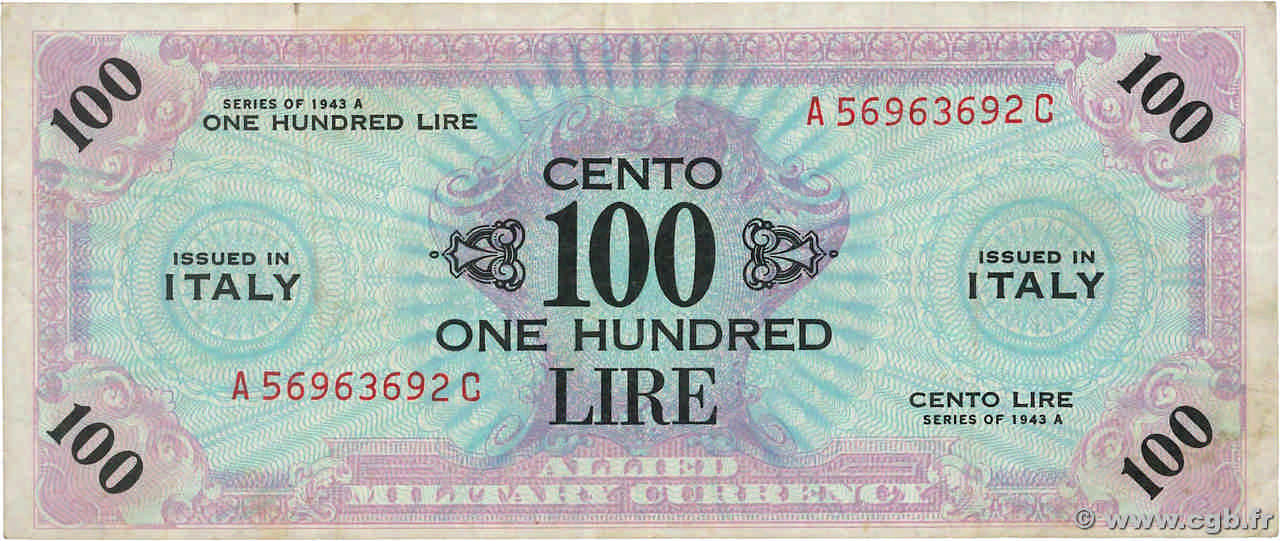 100 Lire ITALY  1943 PM.21c VF