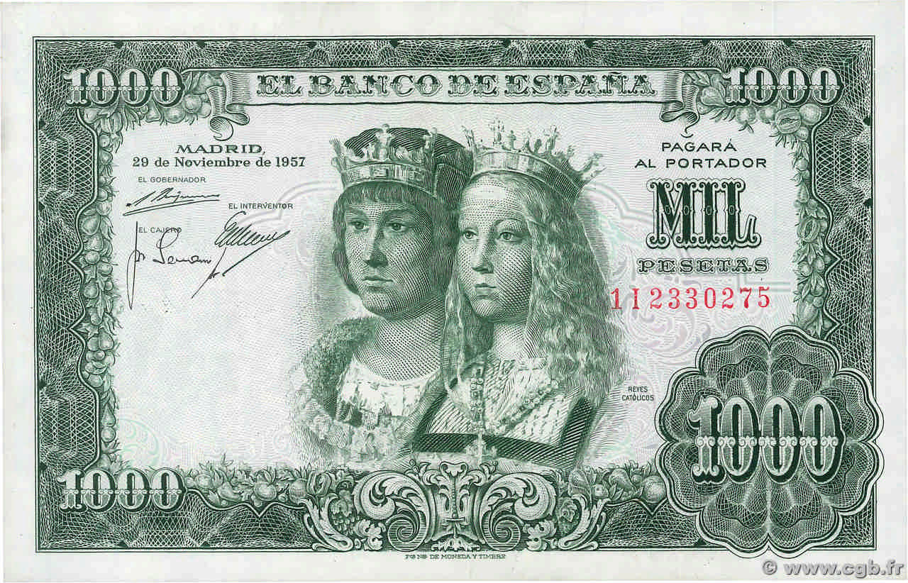 1000 Pesetas ESPAGNE  1957 P.149a SUP