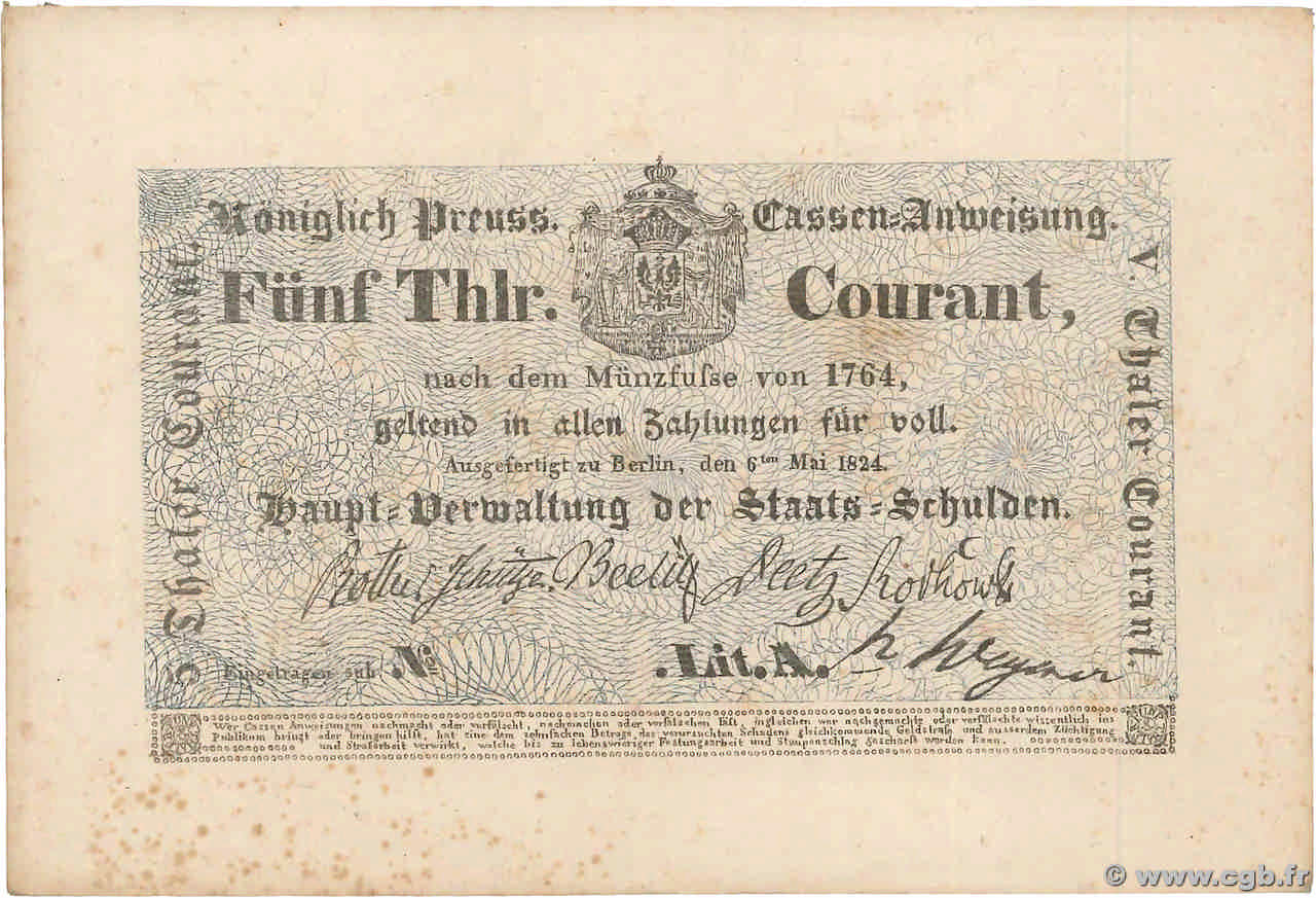 5 Thaler Courant ALLEMAGNE  1824 PS.0397 SUP