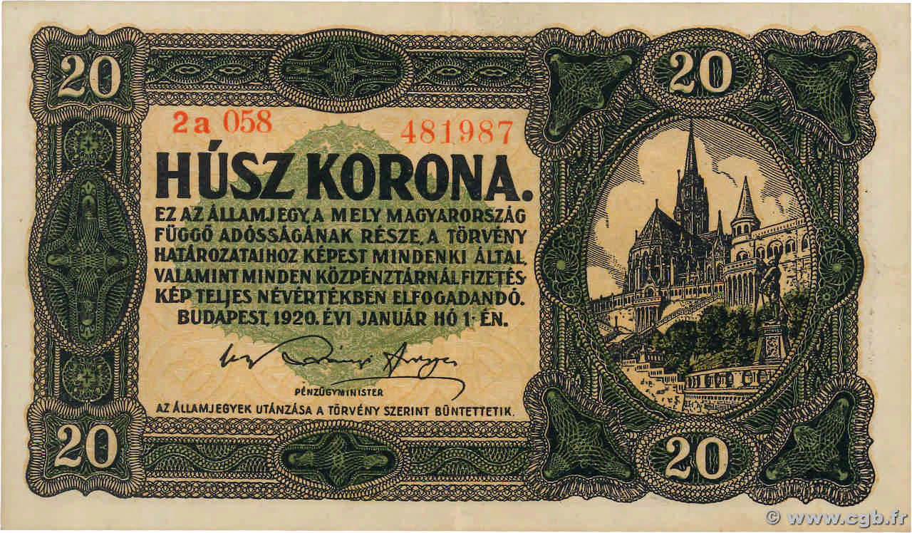 20 Korona HONGRIE  1920 P.061 SUP+