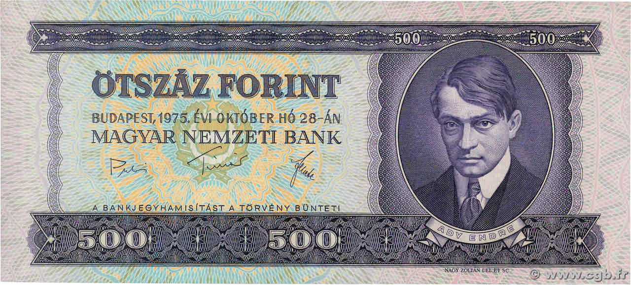 500 Forint HUNGARY  1975 P.172b XF