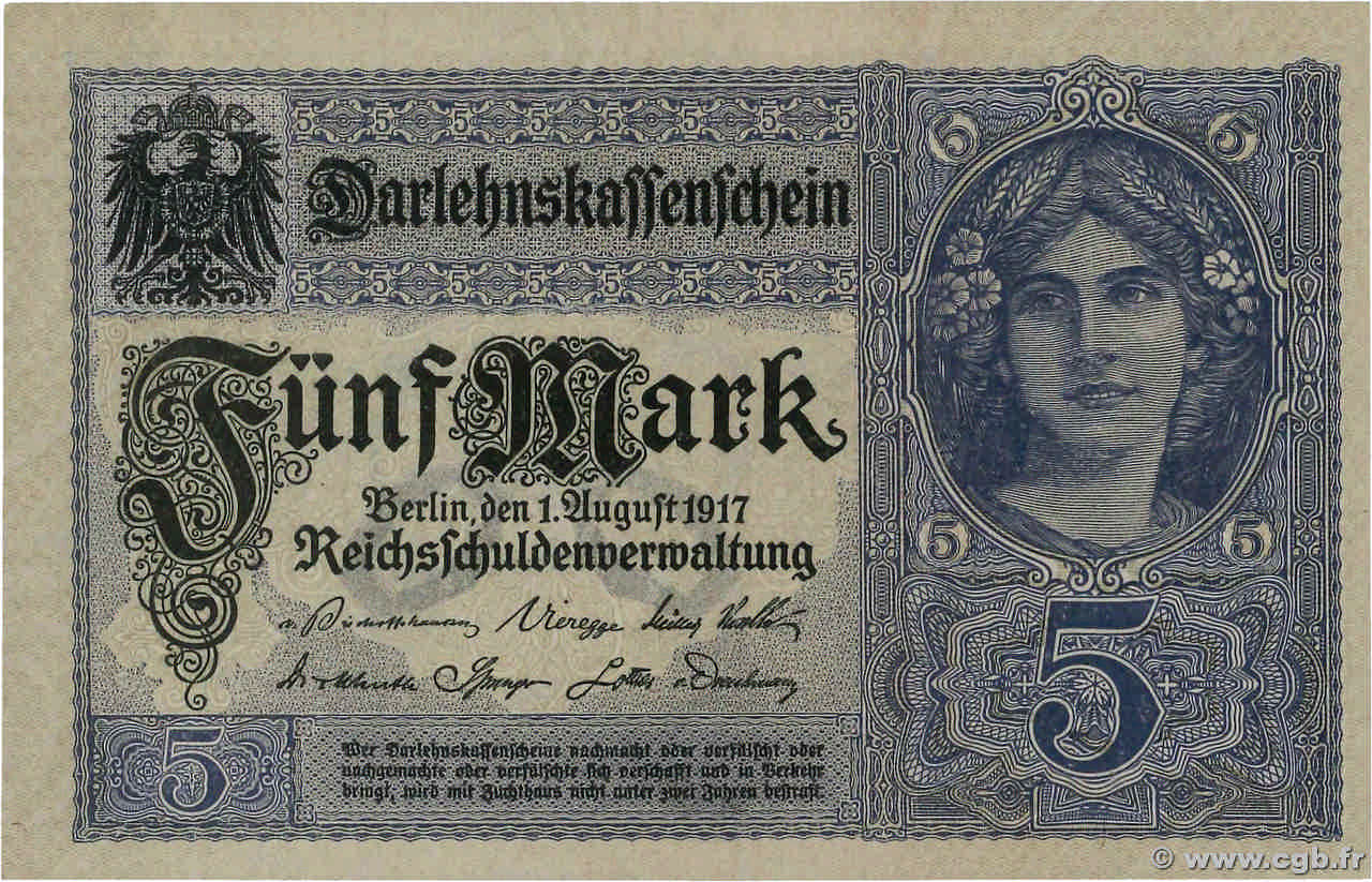 5 Mark ALLEMAGNE  1917 P.056b NEUF