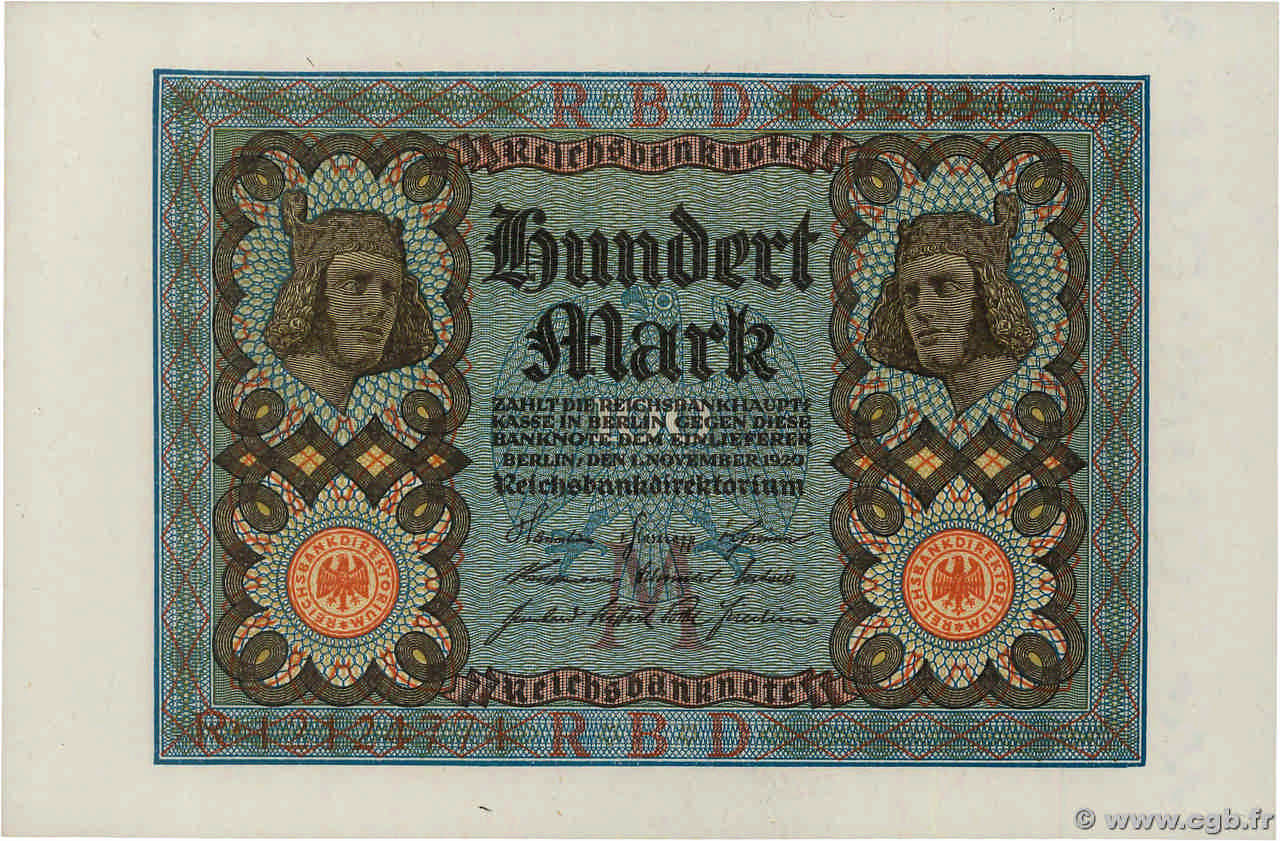 100 Mark ALLEMAGNE  1920 P.069b NEUF