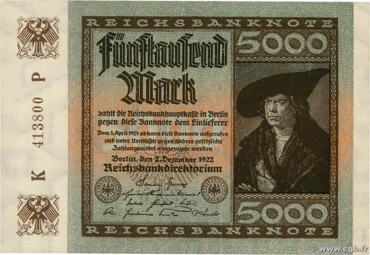 5000 Mark ALLEMAGNE  1922 P.081a NEUF