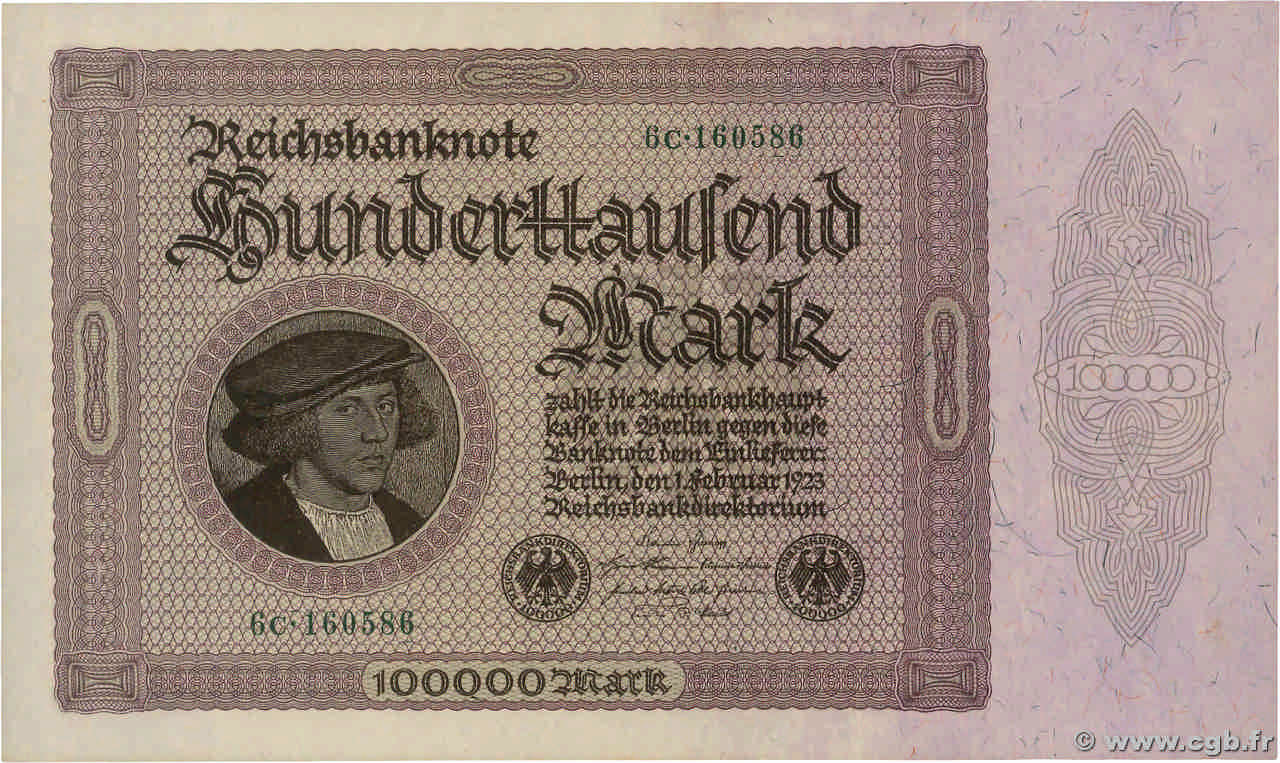 100000 Mark ALLEMAGNE  1923 P.083 pr.NEUF