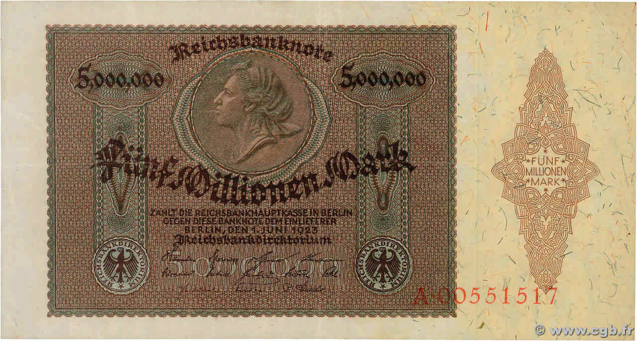 5 Millionen Mark ALLEMAGNE  1923 P.090 TTB