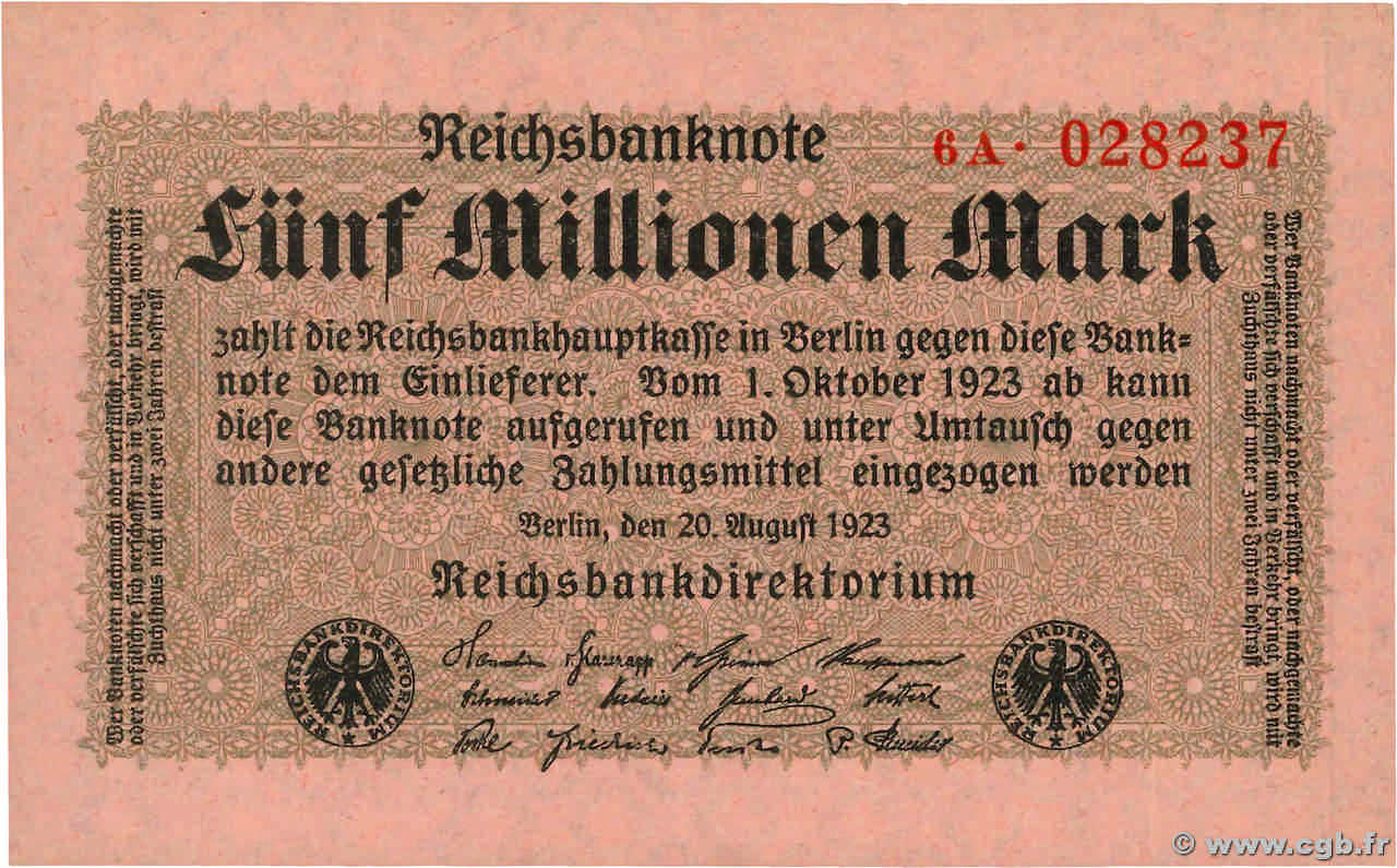 5 Millions Mark ALLEMAGNE  1923 P.105 pr.NEUF