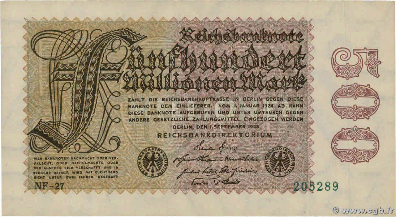 500 Millions Mark ALLEMAGNE  1923 P.110d SPL