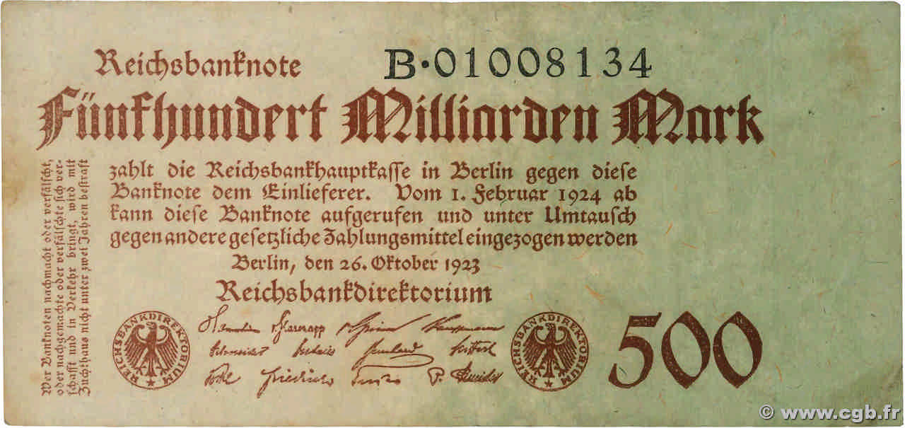 500 Milliard Mark ALLEMAGNE  1923 P.127a TB+