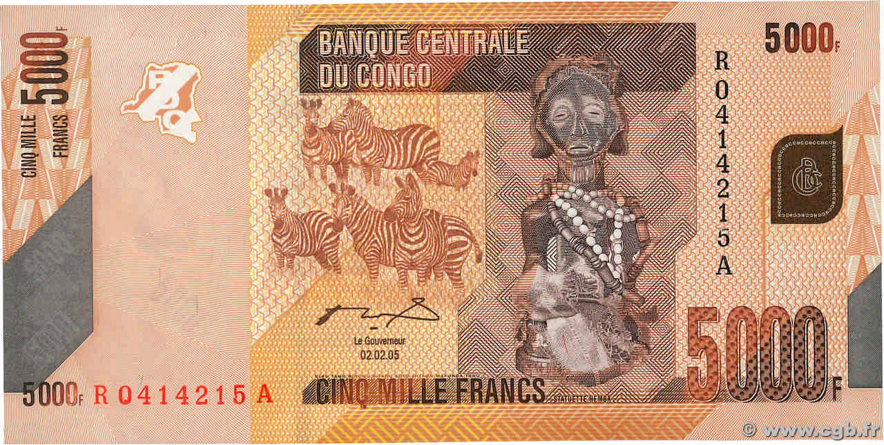 5000 Francs RÉPUBLIQUE DÉMOCRATIQUE DU CONGO  2005 P.102a NEUF