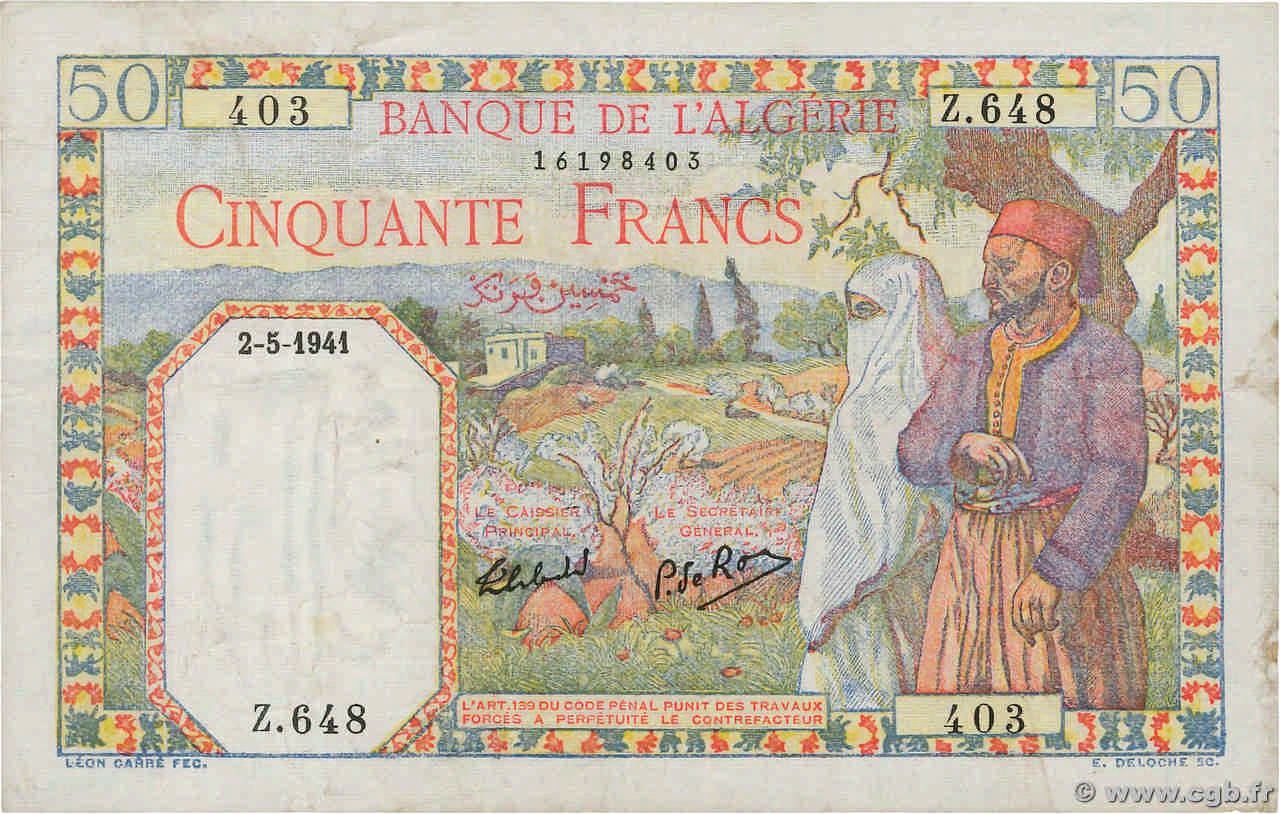 50 Francs ALGÉRIE  1941 P.084 TTB