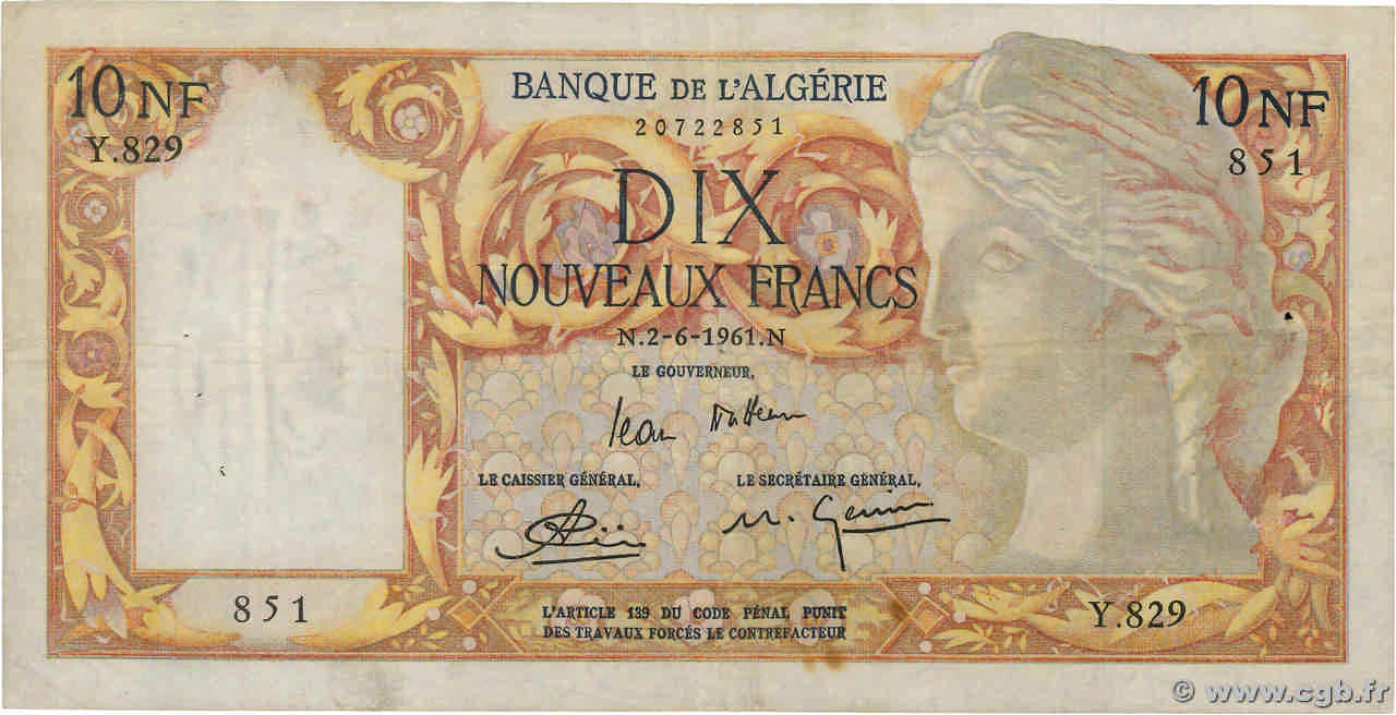 10 Nouveaux Francs ALGÉRIE  1961 P.119a TTB