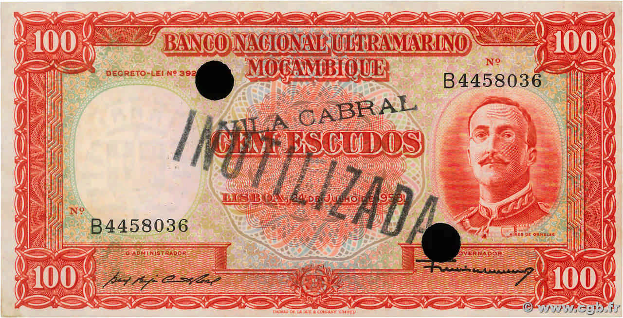 100 Escudos Annulé MOZAMBIQUE  1958 P.107 pr.NEUF