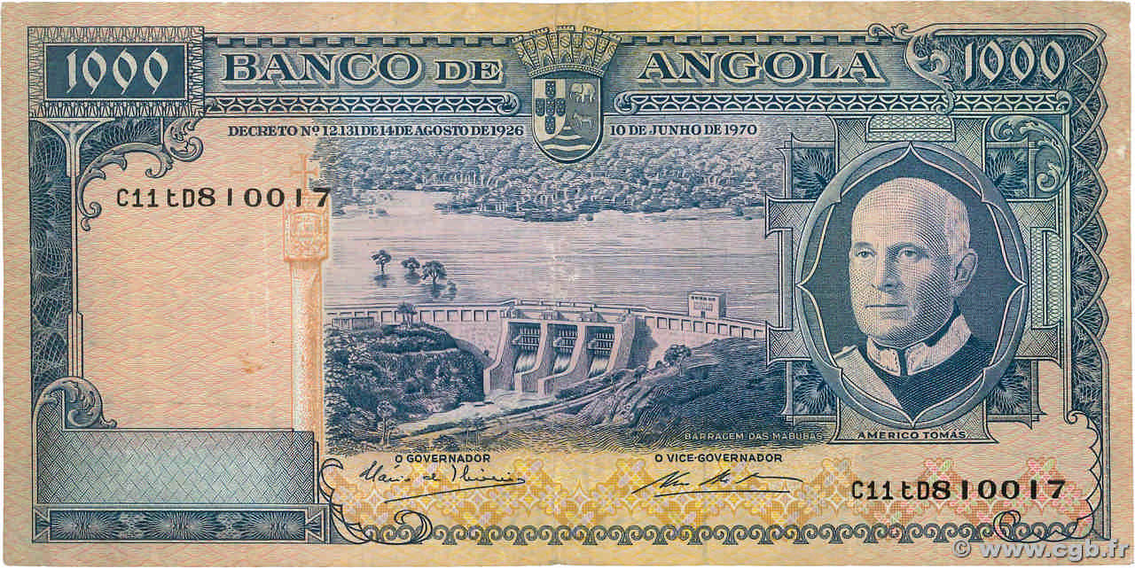 1000 Escudos ANGOLA  1970 P.098 TB+