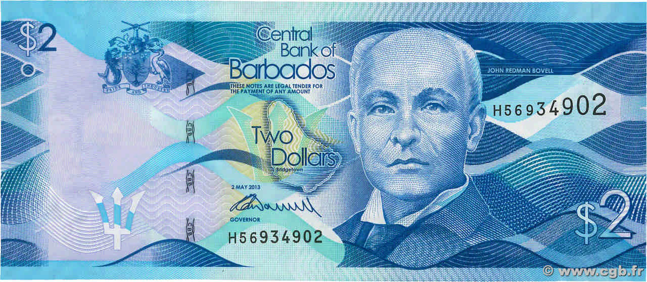 2 Dollars BARBADOS  2013 P.73a UNC