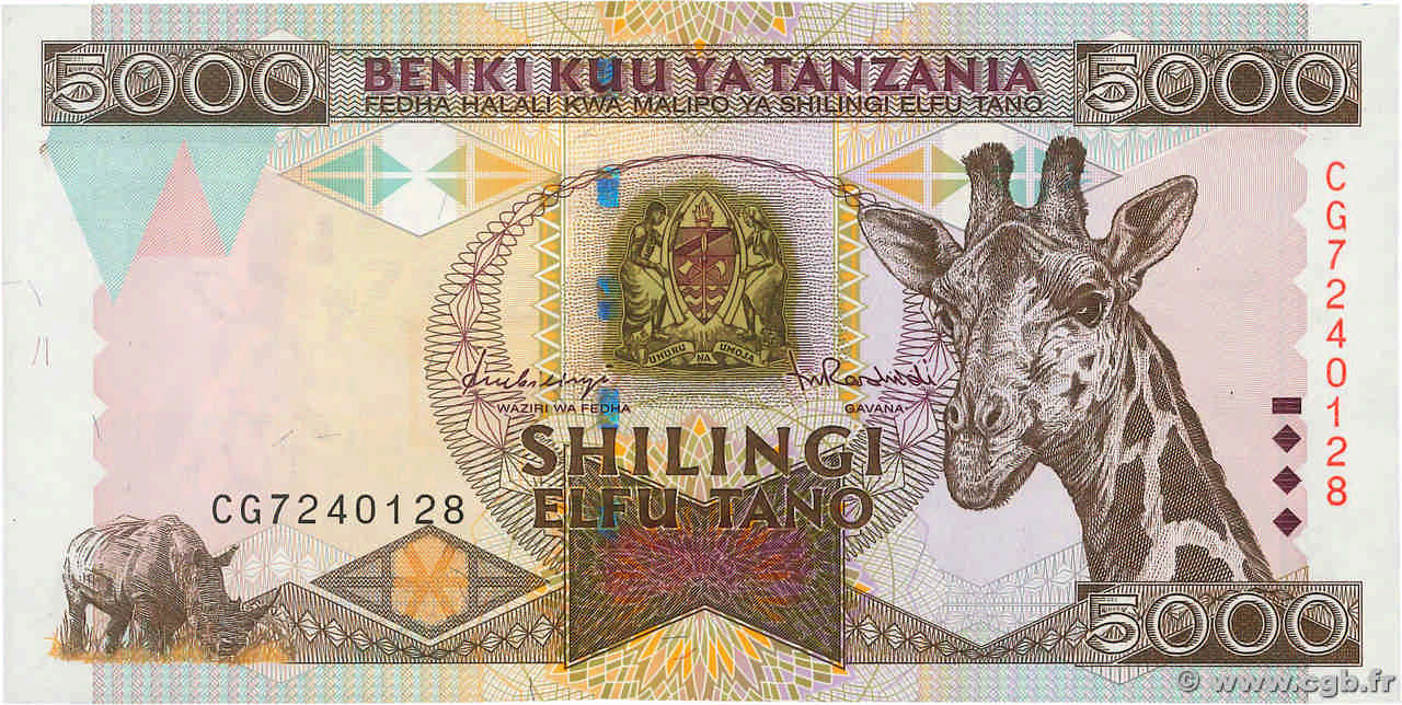 5000 Shillings TANZANIA  1997 P.32 UNC