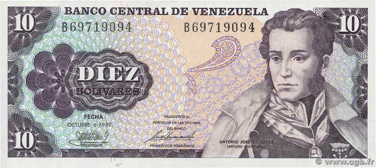 10 Bolivares VENEZUELA  1981 P.060a UNC