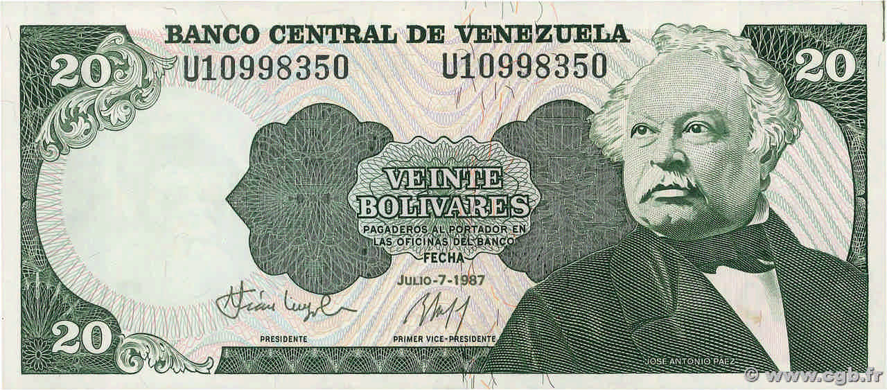 20 Bolivares VENEZUELA  1987 P.064A UNC