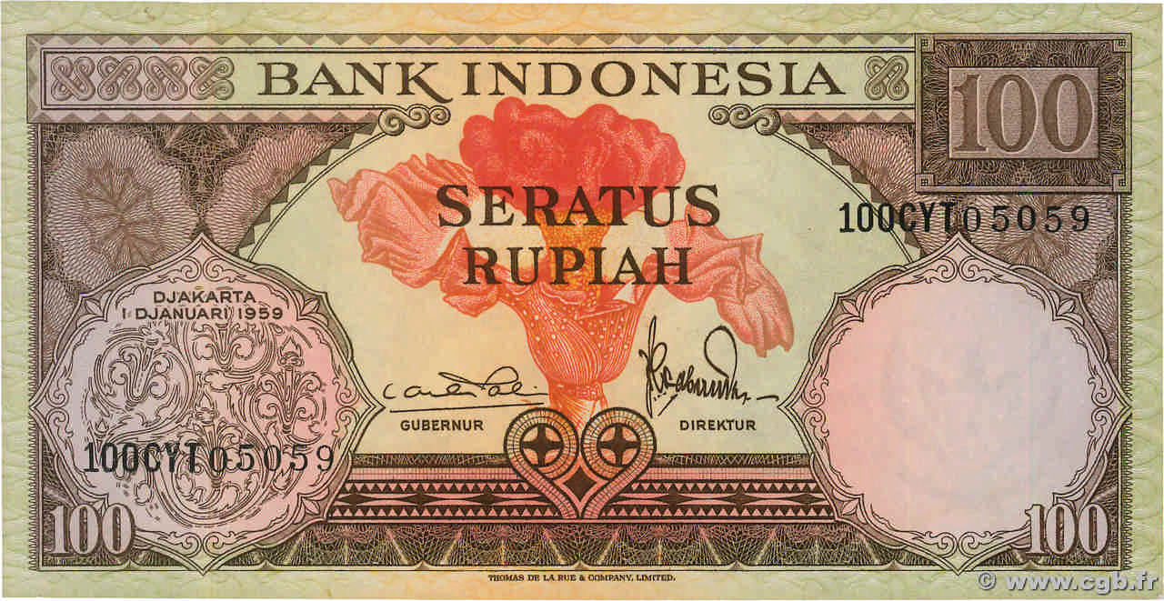 100 Rupiah INDONÉSIE  1959 P.069 NEUF