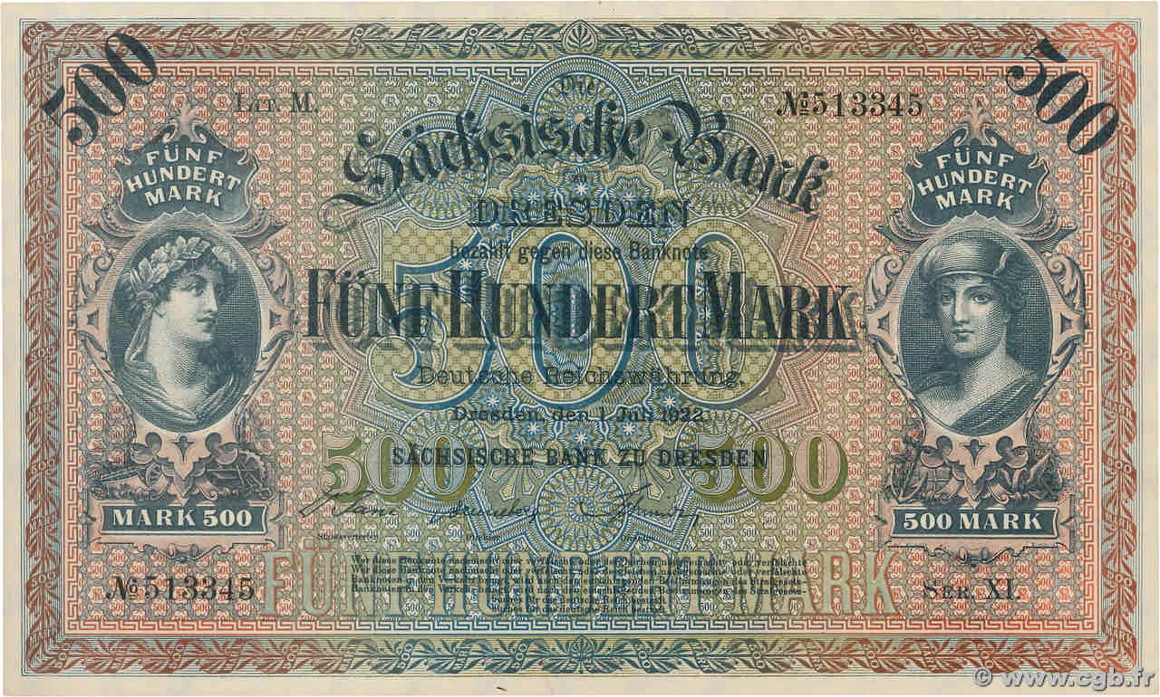 500 Mark GERMANY Dresden 1922 PS.0954b UNC