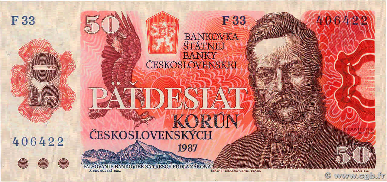 50 Korun CZECHOSLOVAKIA  1987 P.096a AU