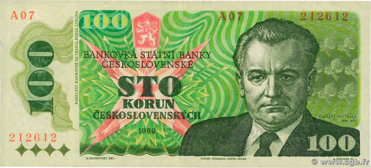 100 Korun TCHÉCOSLOVAQUIE  1989 P.097 TTB