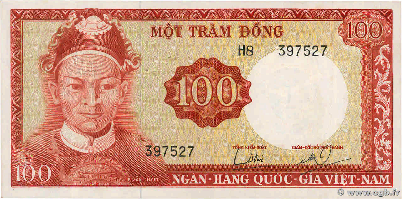 100 Dong VIETNAM DEL SUD  1966 P.19b SPL