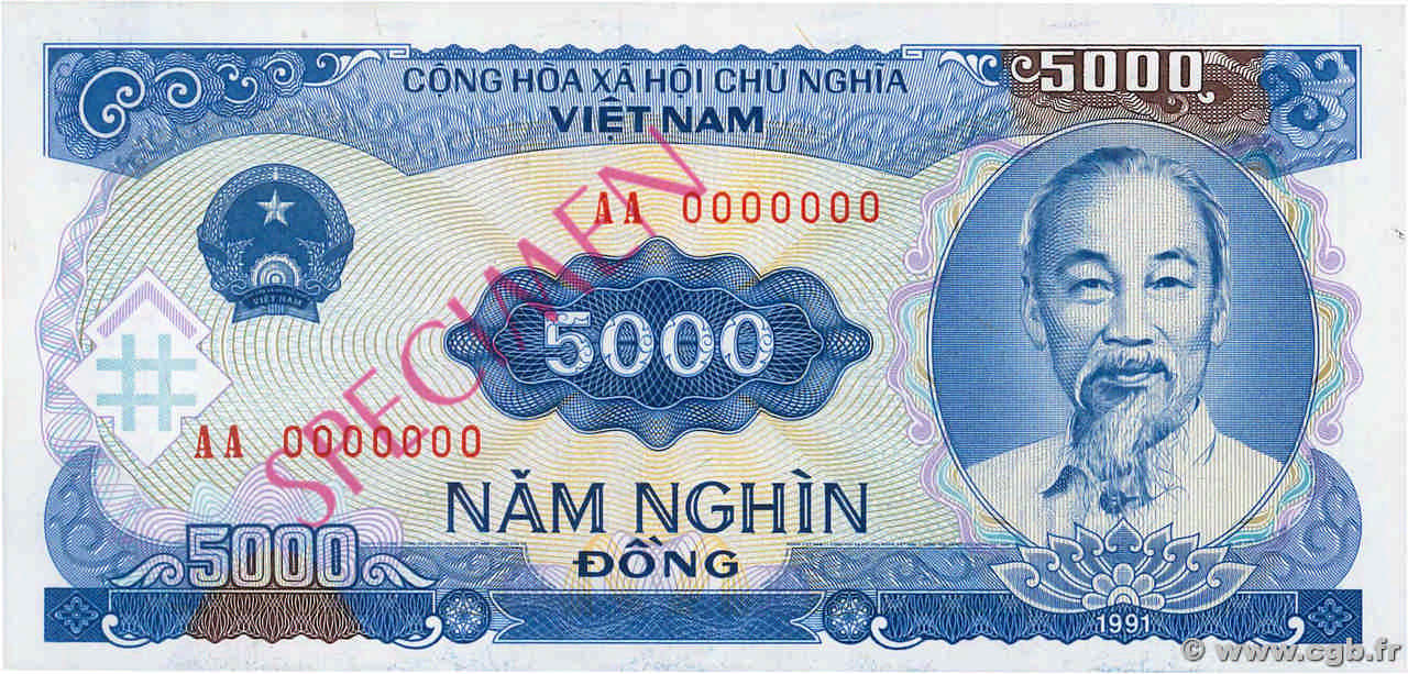 5000 Dong Spécimen VIETNAM  1991 P.108s FDC