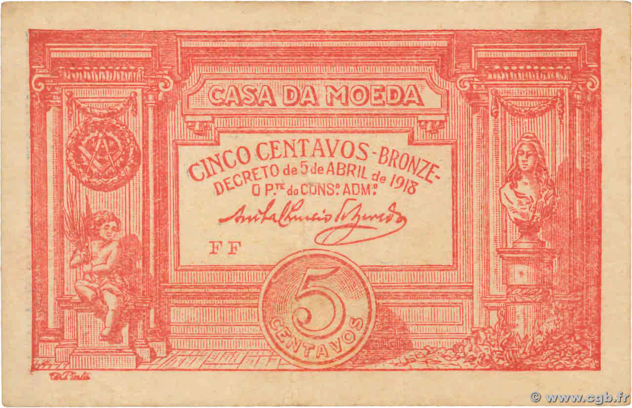 5 Centavos PORTUGAL  1918 P.098 MBC