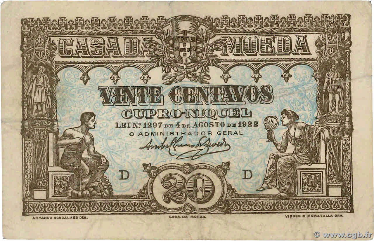 20 Centavos PORTUGAL  1922 P.100 BC