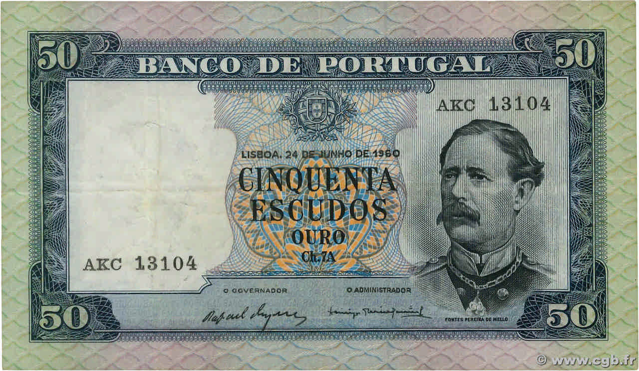 50 Escudos PORTUGAL  1960 P.164 MBC