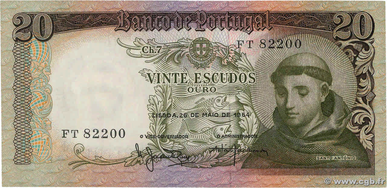 20 Escudos PORTUGAL  1964 P.167a VZ+