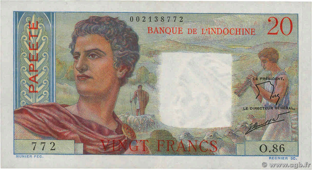 20 Francs TAHITI  1960 P.21c EBC
