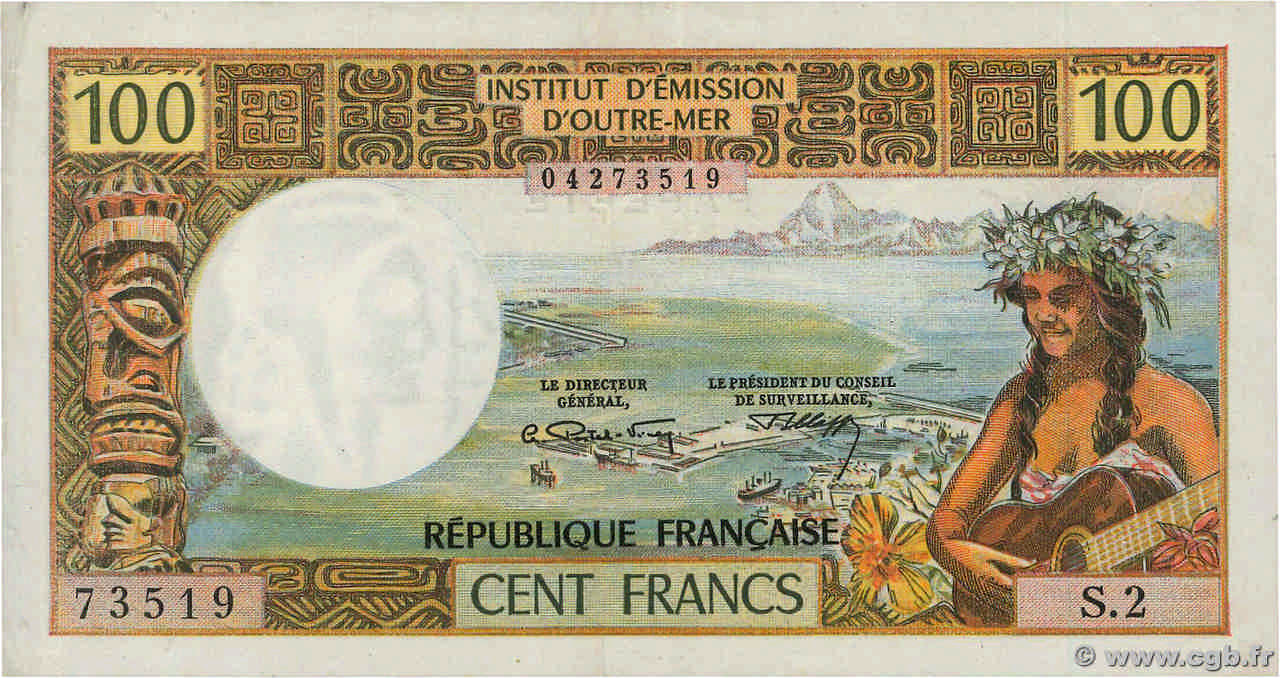 100 Francs TAHITI  1973 P.24b VF
