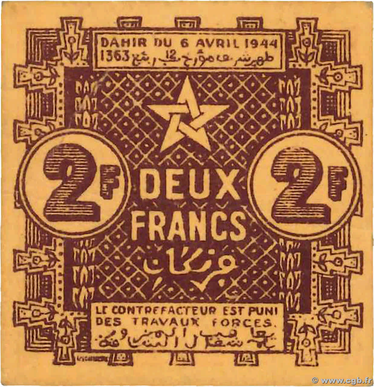 2 Francs MAROCCO  1944 P.43 AU