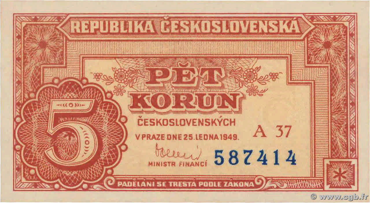 5 Korun CHECOSLOVAQUIA  1949 P.068a FDC