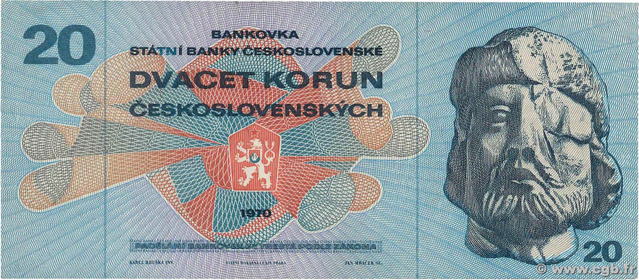 20 Korun CZECHOSLOVAKIA  1970 P.092 XF