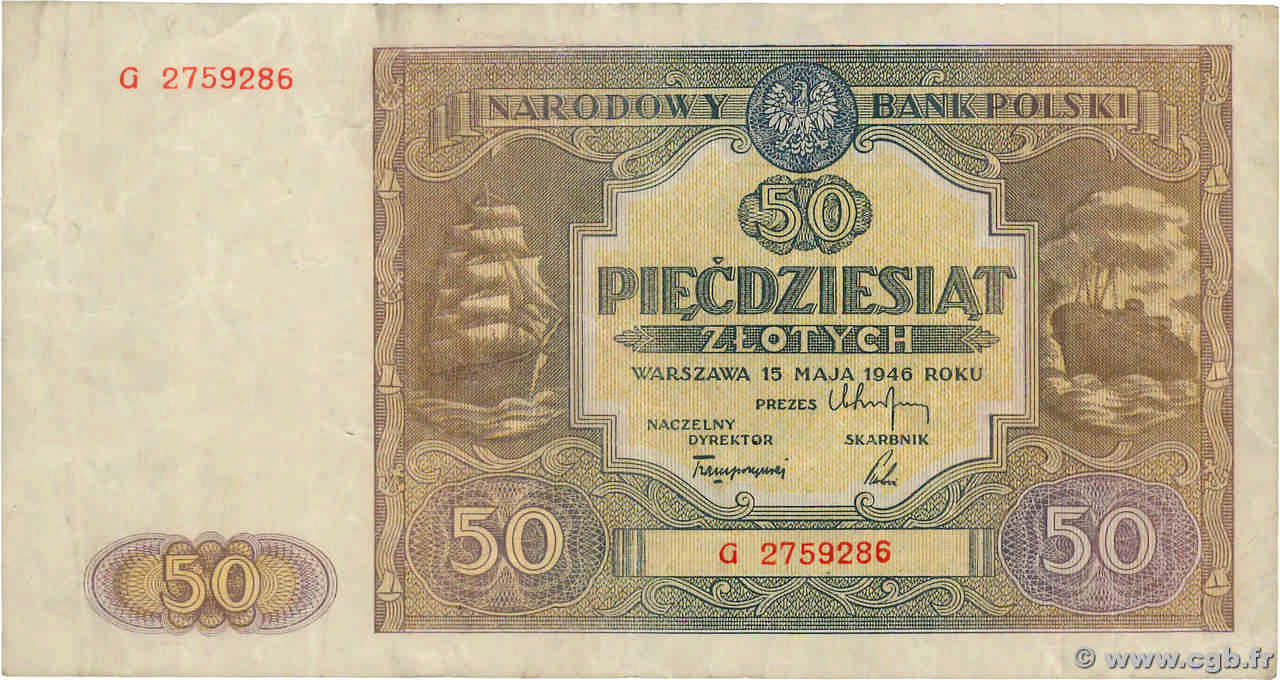 50 Zlotych POLAND  1946 P.128 F+