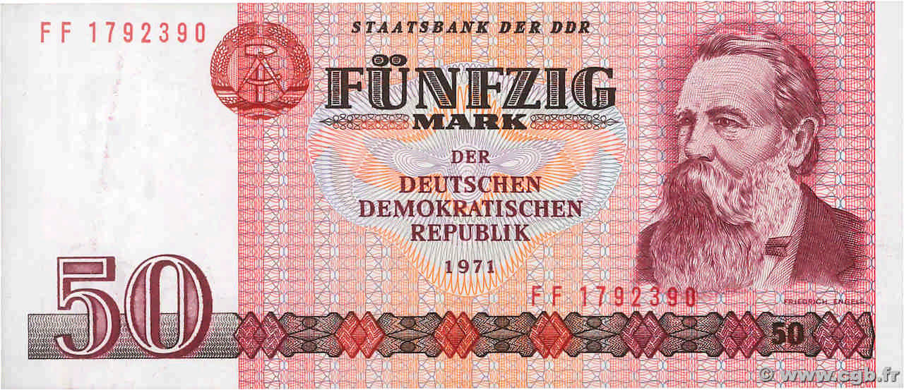 50 Mark GERMAN DEMOCRATIC REPUBLIC  1971 P.30b XF