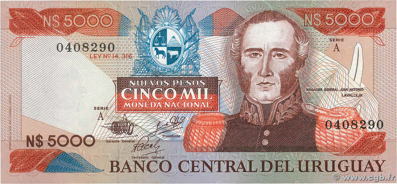 5000 Nuevos Pesos URUGUAY  1983 P.065a FDC