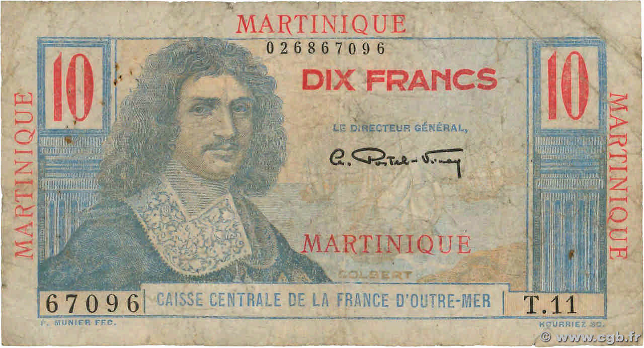 10 Francs Colbert MARTINIQUE  1946 P.28 q.MB