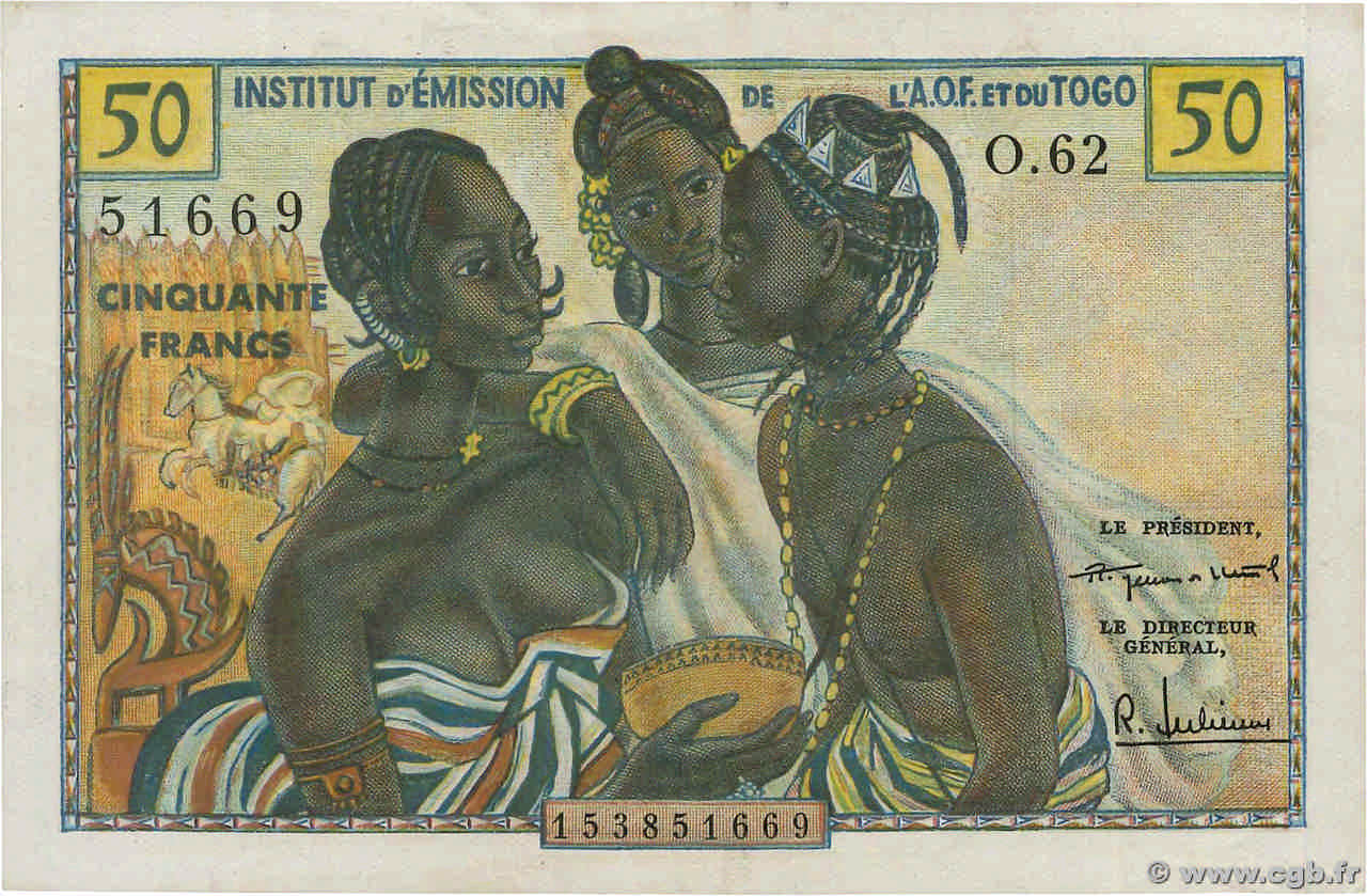 50 Francs FRENCH WEST AFRICA  1956 P.45 MBC+