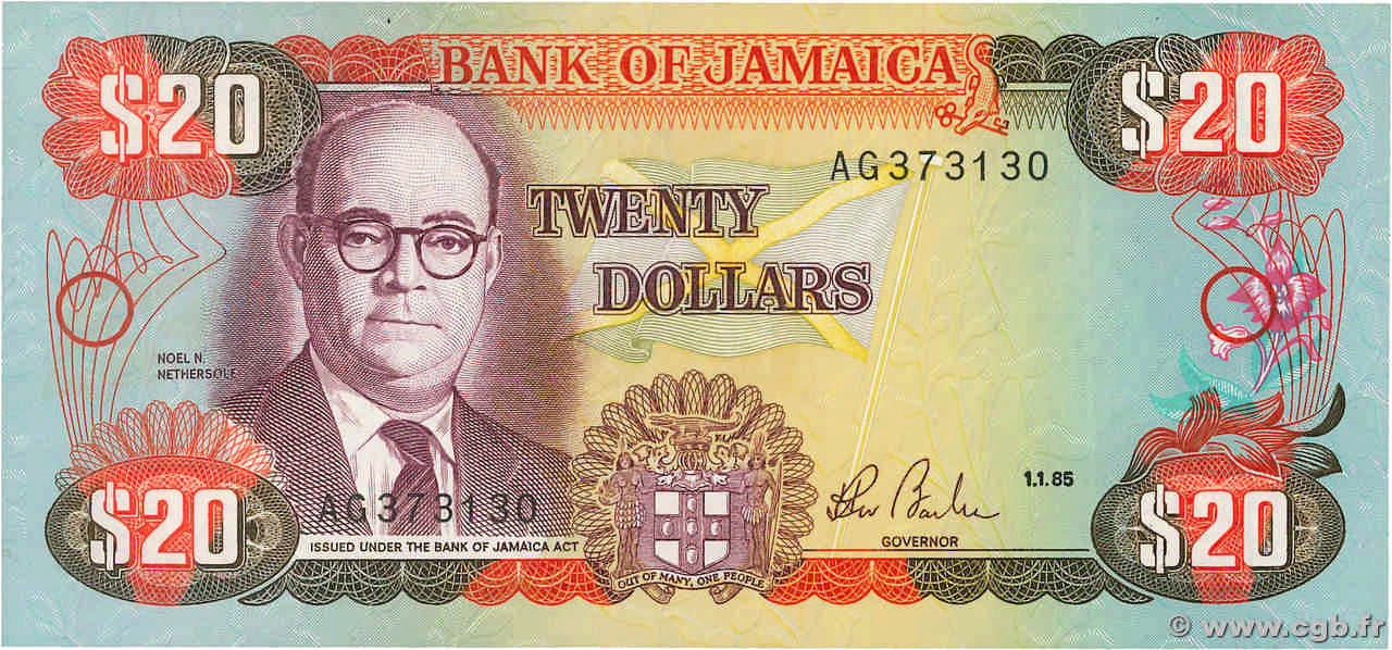 20 Dollars JAMAICA  1985 P.72a FDC