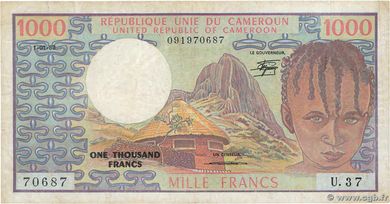 1000 Francs CAMERúN  1983 P.16d MBC