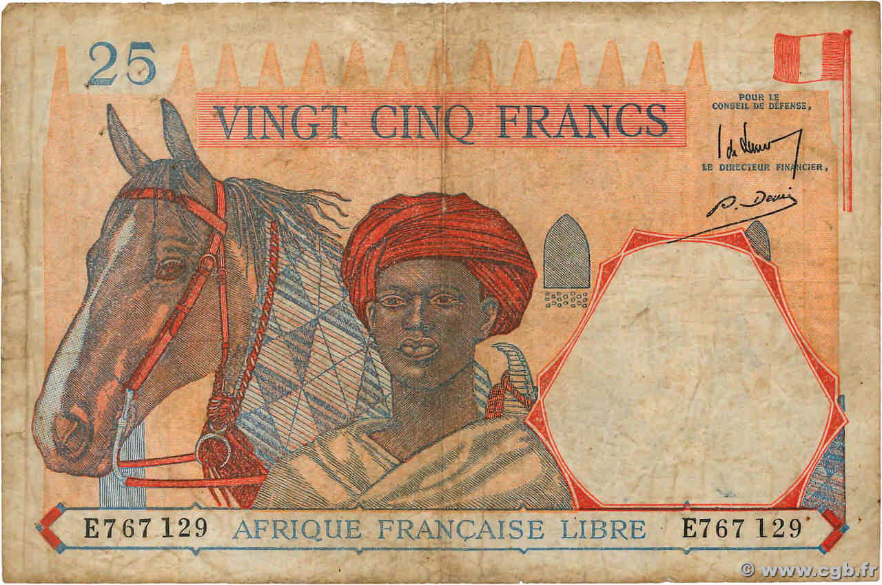 25 Francs AFRIQUE ÉQUATORIALE FRANÇAISE Brazzaville 1941 P.07a MB