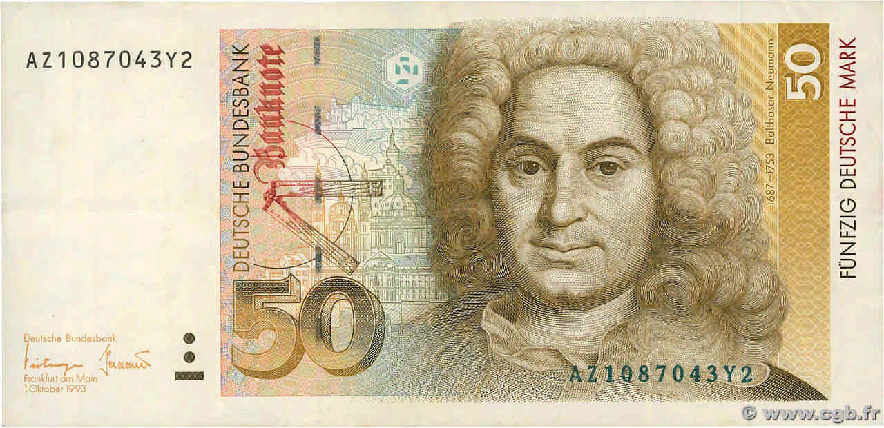 50 Deutsche Mark GERMAN FEDERAL REPUBLIC  1993 P.40c MBC