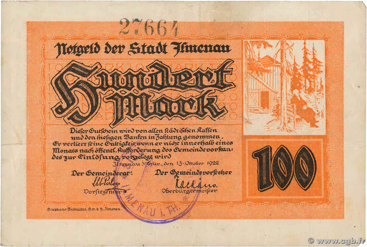 100 Mark GERMANY Ilmenau 1922  VF