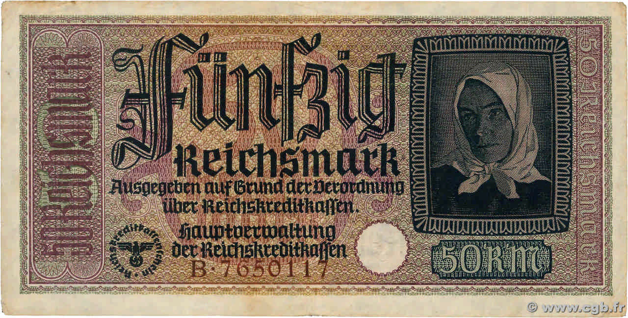 50 Reichsmark GERMANY  1940 P.R140 VF